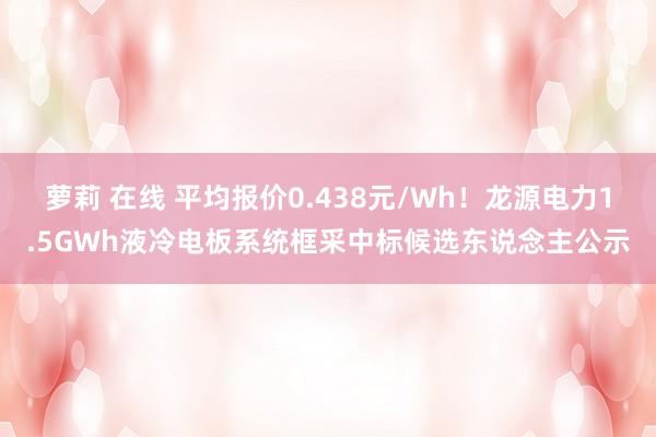 萝莉 在线 平均报价0.438元/Wh！龙源电力1.5GWh液冷电板系统框采中标候选东说念主公示