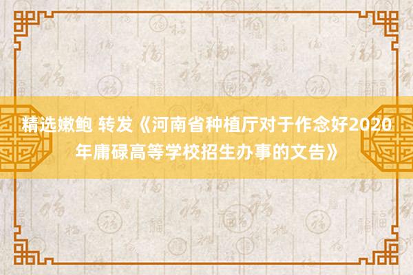 精选嫩鲍 转发《河南省种植厅对于作念好2020年庸碌高等学校招生办事的文告》